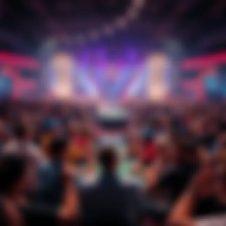 A lively crowd cheering at the WSOP Final Table during a poker match, creating excitement and energy in the atmosphere.