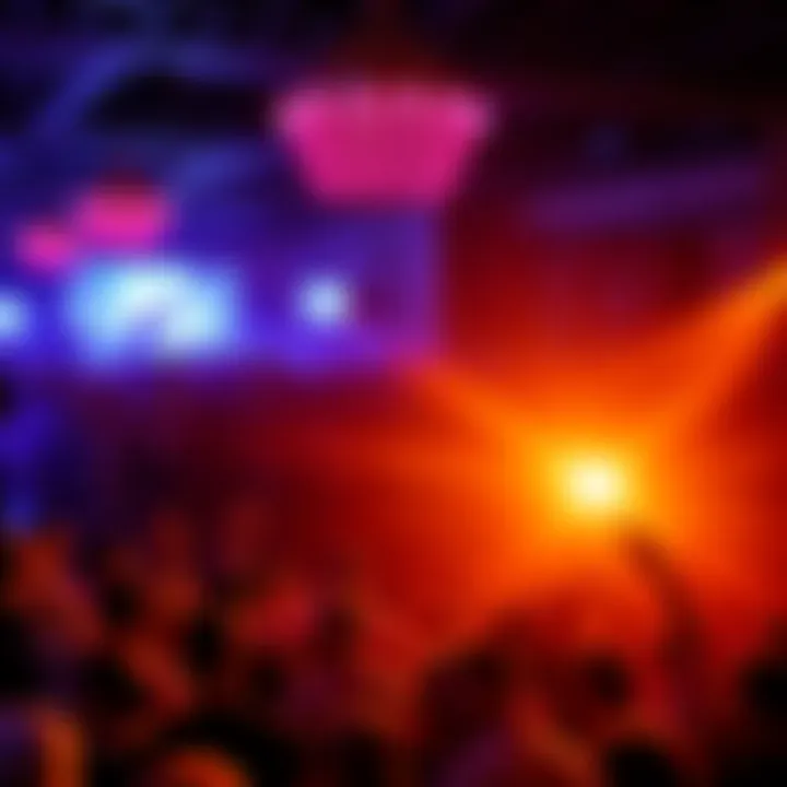 A lively crowd enjoying an evening event, with people dancing and celebrating together.