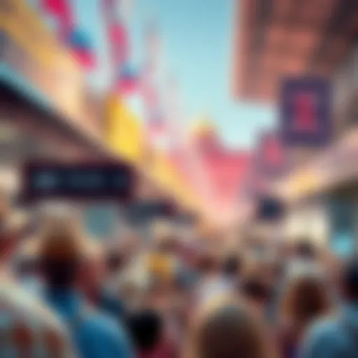 A busy crowd of people arriving at the Kentucky Derby, with signs indicating shuttle locations and ticket booths.