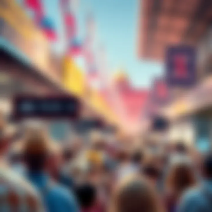 A busy crowd of people arriving at the Kentucky Derby, with signs indicating shuttle locations and ticket booths.