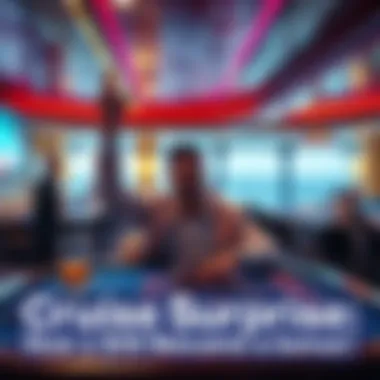 A person celebrating a small win at a casino table on a cruise ship, with chips and a drink in front of them.