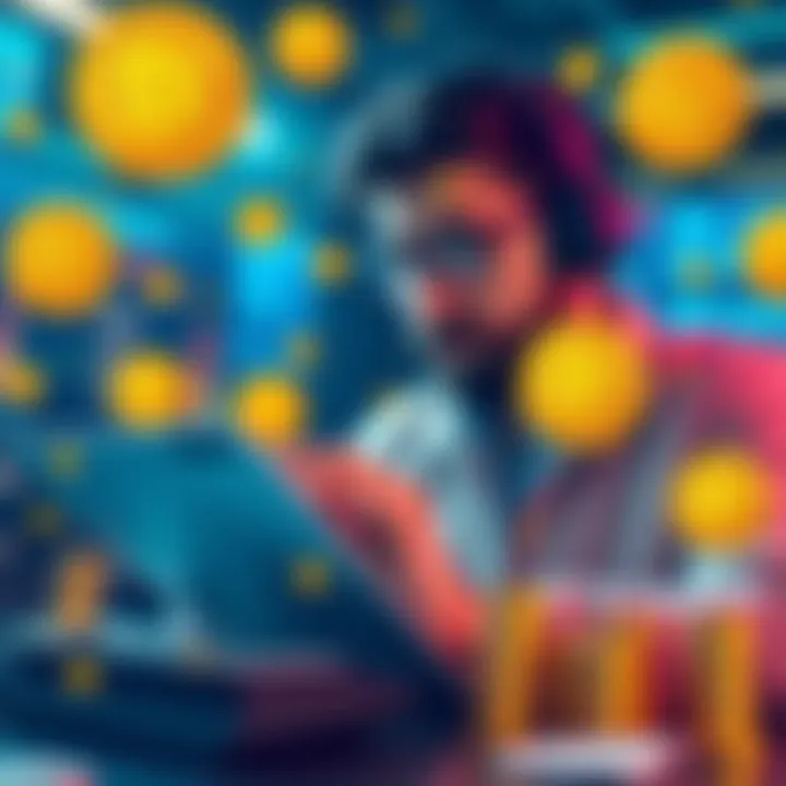 Crypto Betting and Taxes A person calculating taxes with cryptocurrency symbols around them, illustrating the connection between crypto betting and tax implications.