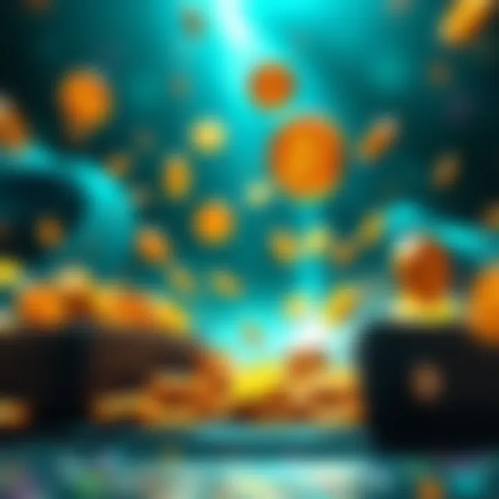 Illustration of digital currencies with bonus coins emerging from a wallet