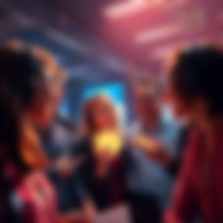 Group of people enthusiastically talking about investing in Valkyrie Studios and crypto bonuses