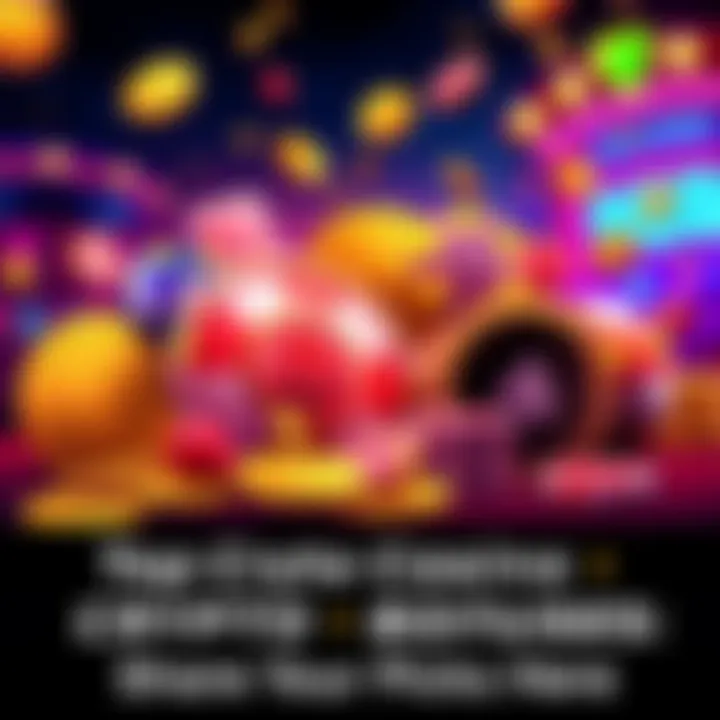 An illustration showing various crypto casino bonuses and promotions with coins and gaming symbols