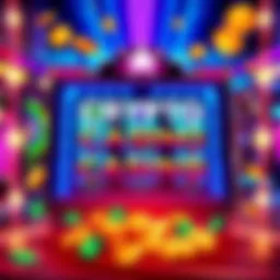 A vibrant graphic showing a digital slot machine with coins and cash symbols, representing cash back rewards in crypto casinos.