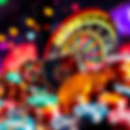A colorful display of free chips and spins from a crypto casino, showing potential winnings and excitement.