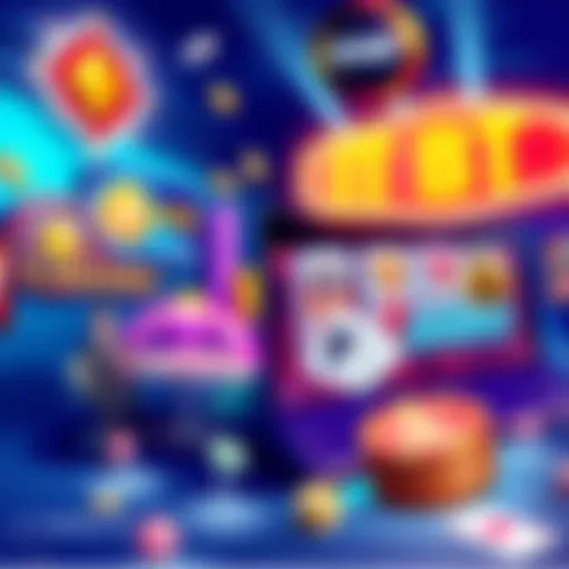 A vibrant digital illustration of a crypto casino showcasing various gaming options like slots and card games, emphasizing fun and excitement without KYC restrictions.