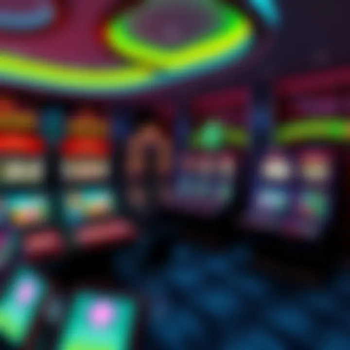 Crypto Casino Games A vibrant display of crypto casino games showcasing colorful slot machines and tables with digital currency symbols, highlighting the concept of 100% RTP.