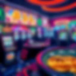 A vibrant collage of slot machines and blackjack tables with Bitcoin and Ethereum symbols, representing online crypto casinos in 2025.