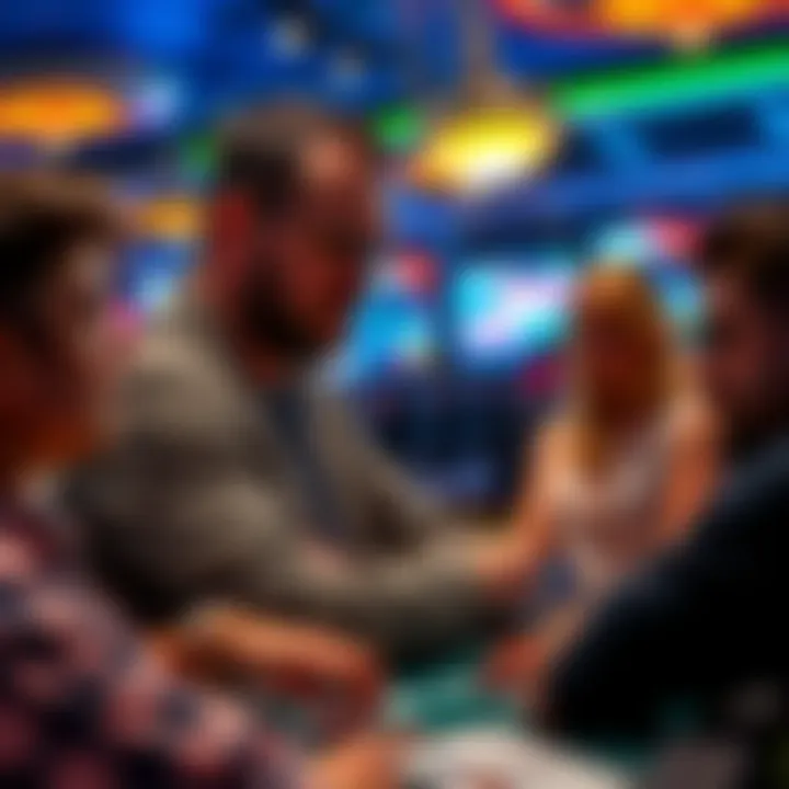 An experienced player in a crypto casino sharing strategies with a group of engaged players, emphasizing teamwork and personalized guidance for enhanced gaming success.