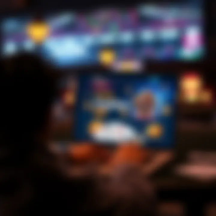 A person looking at a laptop displaying a crypto casino website with coins and cards around