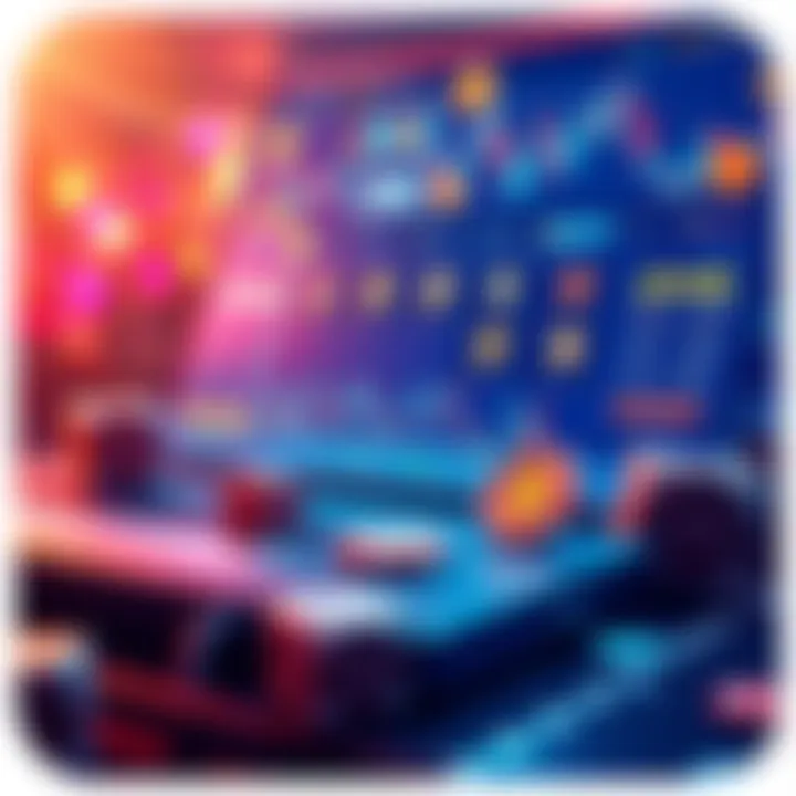 Crypto Exchange for Online Casinos A digital representation of a crypto exchange platform with icons representing various cryptocurrencies and online casino elements like poker chips and dice.