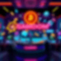 A vibrant graphic showcasing esports betting and casino games on the Gamdom platform, featuring popular games and crypto symbols.