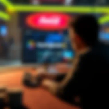 A person looking at a computer screen displaying TheOriginals.io, a crypto gambling site. Poker chips and digital currencies are on the table.