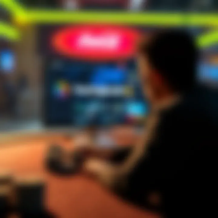 A person looking at a computer screen displaying TheOriginals.io, a crypto gambling site. Poker chips and digital currencies are on the table.