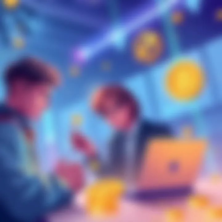 Illustration showing players engaging with crypto platforms and stake opportunities