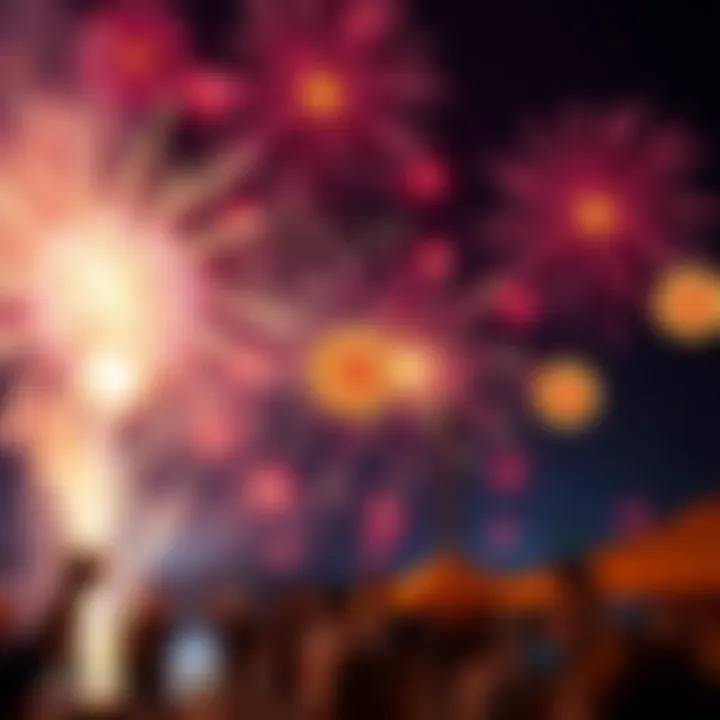 A festive scene with fireworks and Bitcoin symbols, symbolizing the connection between Independence Day and cryptocurrency.