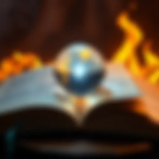 A crystal ball placed on an open ancient book with glowing text, symbolizing prophecy and insights about the future