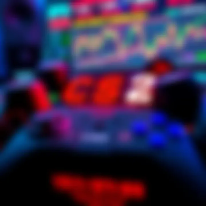 A visual representation of betting props for CS2 with gaming elements like controllers and charts