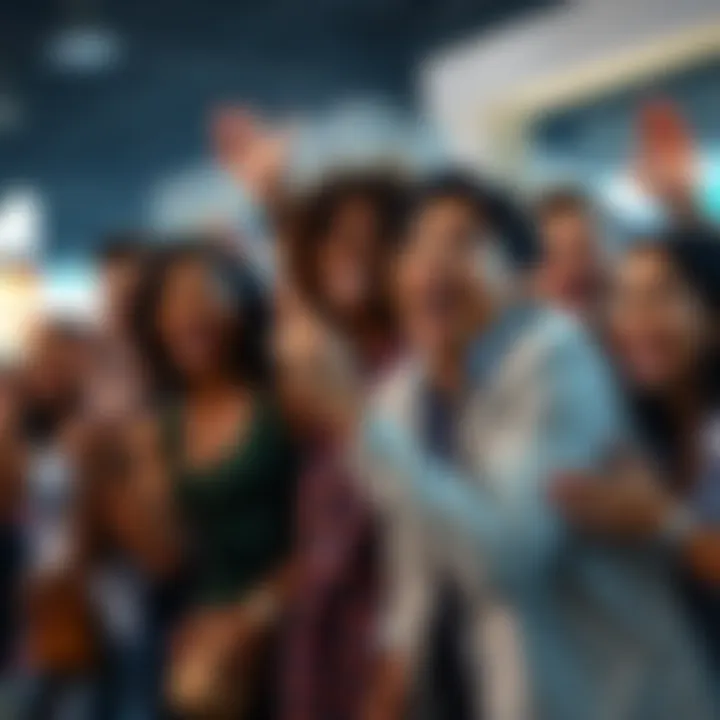 A group of diverse people sharing a fun moment, expressing joy and excitement, reflecting the essence of 'Me Gusta'.