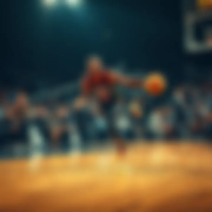 Cunningham dribbling the ball on the court with spectators cheering in the background