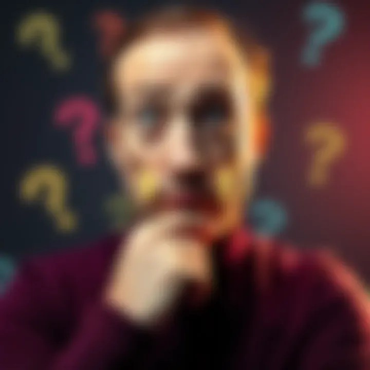 Curious Person Thinking A person looking puzzled while holding their chin, surrounded by question marks to symbolize confusion about unusual events.