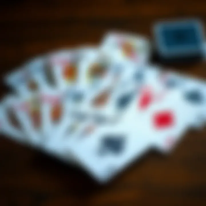 Custom Playing Cards A variety of personalized playing cards displayed, featuring unique designs and styles, on a wooden table.