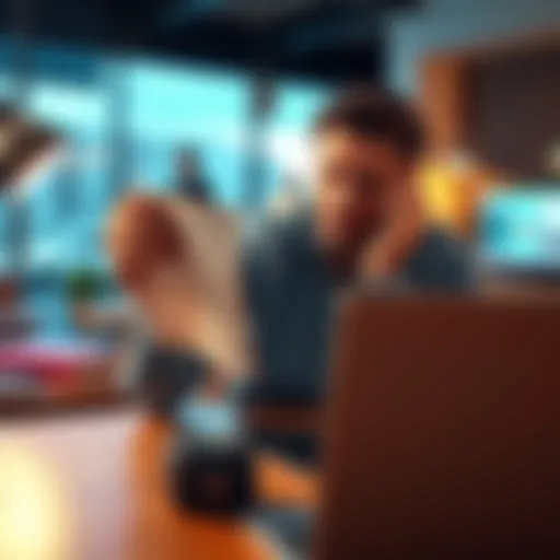 A frustrated customer showing proof of payment while sitting at a desk with a laptop, indicating issues with Roobet and a payment provider.
