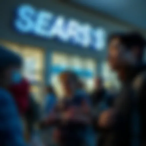Customers expressing concern outside a Sears store after a serious incident