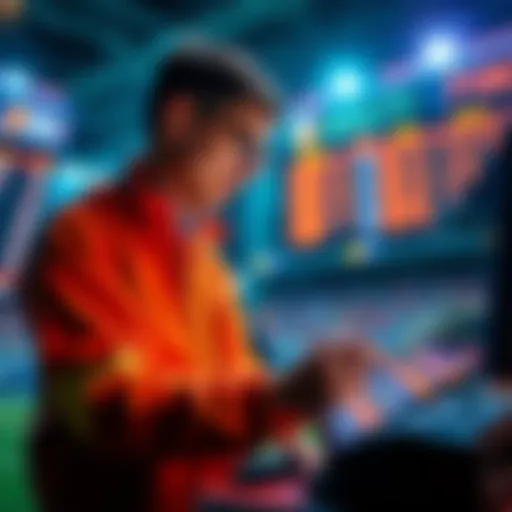 A betting expert analyzing sports odds and making picks for games on a digital tablet.