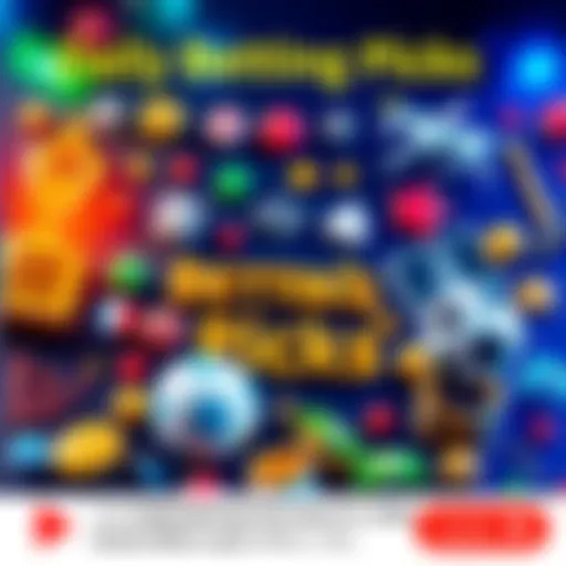 A colorful display of various betting options including horse racing, sports, and award shows. Features symbols for each category appealing to bettors.