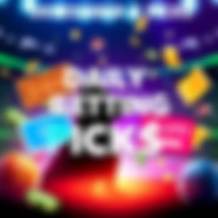 Daily Betting Picks A colorful graphic showing different betting challenges like Dog of the Day and Life on the Line, with money symbols and a dog silhouette