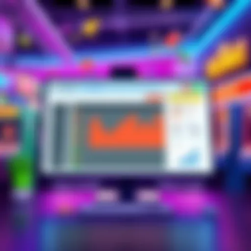 Illustration of a computer screen showing a dashboard for tracking daily bonuses from social casino sites, with vibrant graphics of casino elements like slot machines and chips.