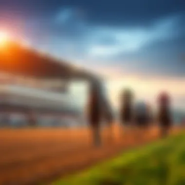 Daily Horse Racing Predictions A horse racing track with horses racing and spectators watching, representing a machine learning model for predicting race outcomes.