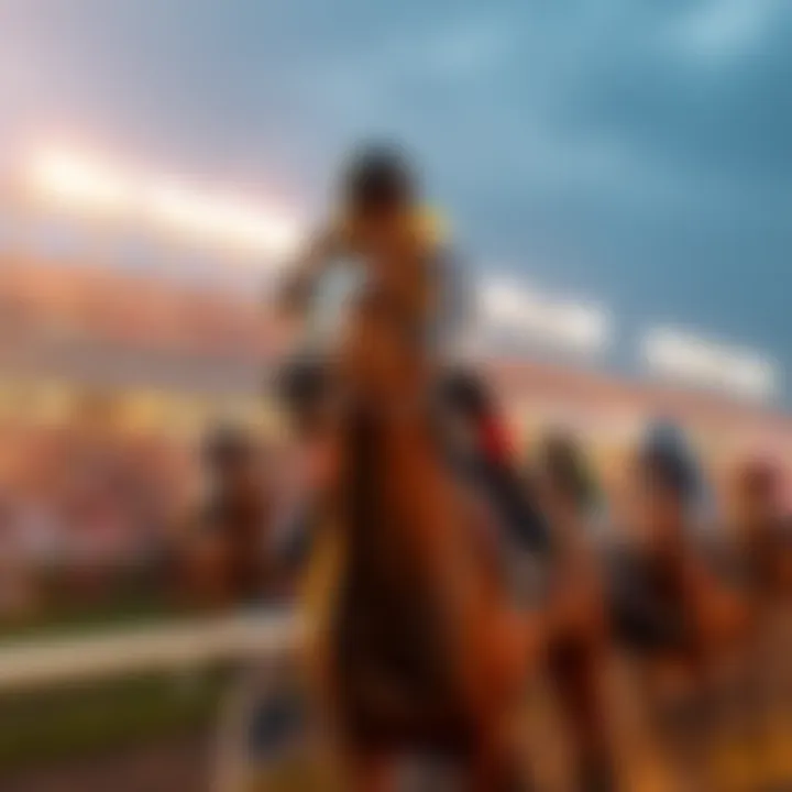 A jockey riding a horse during a race with cheering crowd in the background, highlighting the excitement of daily races promotions.