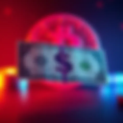 Illustration of a dollar bill being awarded after completing KYC on Stake.us, with a cryptocurrency symbol in the background.