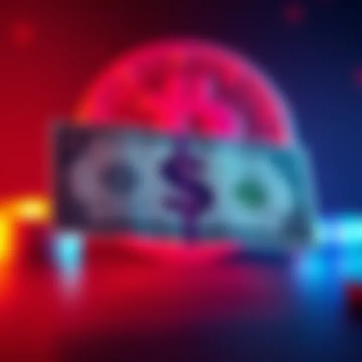 Illustration of a dollar bill being awarded after completing KYC on Stake.us, with a cryptocurrency symbol in the background.