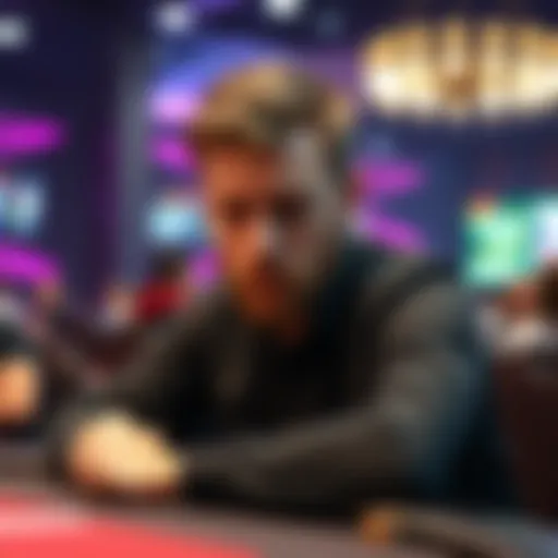 Daniel Petersen focused on his poker game during a live stream, with cards and chips in front of him, looking contemplative about his situation.