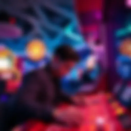 A player in Las Vegas focused on a bubble craps game, surrounded by casino lights and excitement, strategizing bets for a potential win