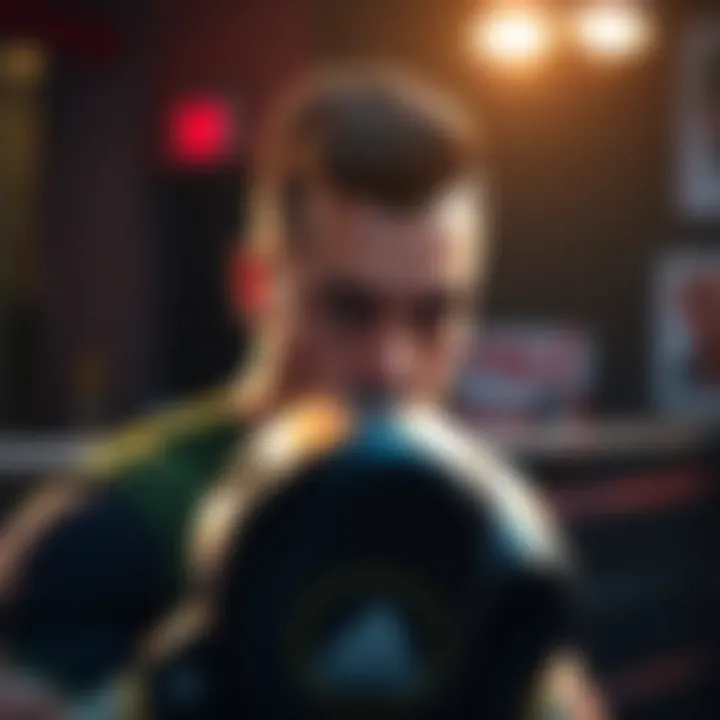 Davey Grant in training gear preparing for his fight against Blackshear, looking focused and determined.