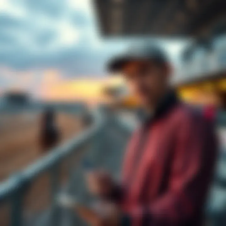 David Aragona analyzing horse race statistics with a notepad at the racetrack