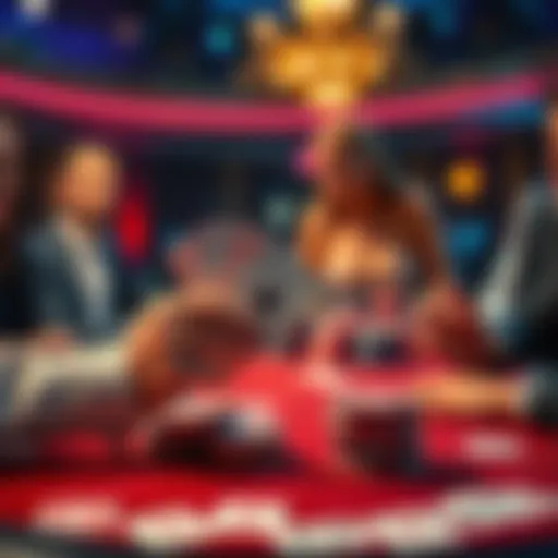 A dealer at the table slightly reveals her hole card while players watch and consider their bets, with a 49-card deck in view.