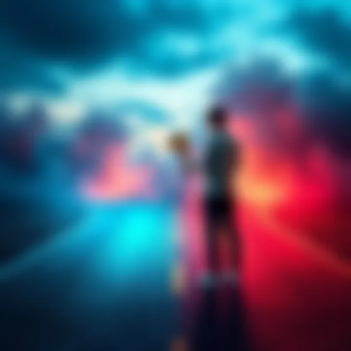 Person deciding between options A person stands at a crossroads with two paths, contemplating their choices while holding a trophy in one hand, symbolizing their desire for success.