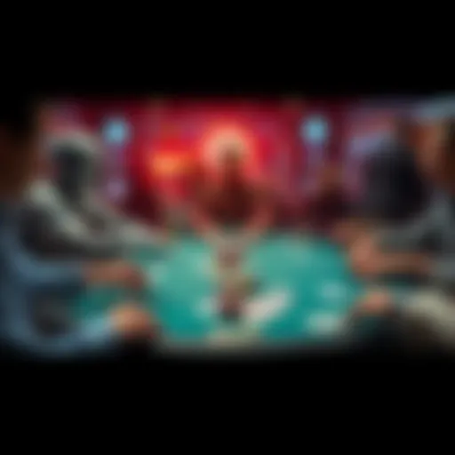 A poker table scene showing DeepStack, an AI, competing against human players, with chips and cards visible, illustrating high-stakes competition in poker.