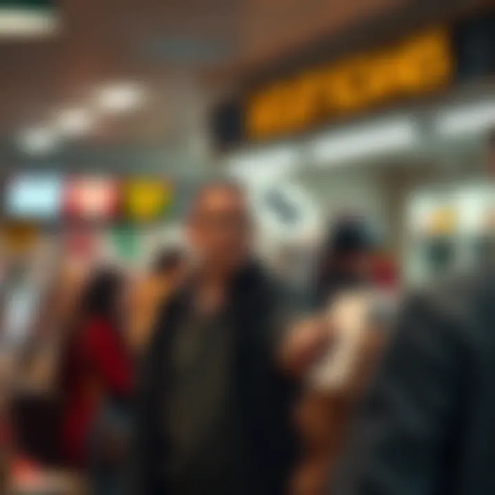 A person at a deli scanning a lottery ticket, looking surprised at the result