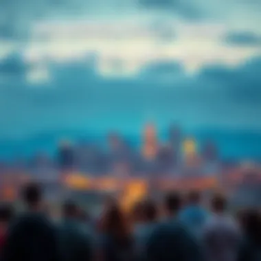 View of Denver's skyline with locals discussing city asset sales
