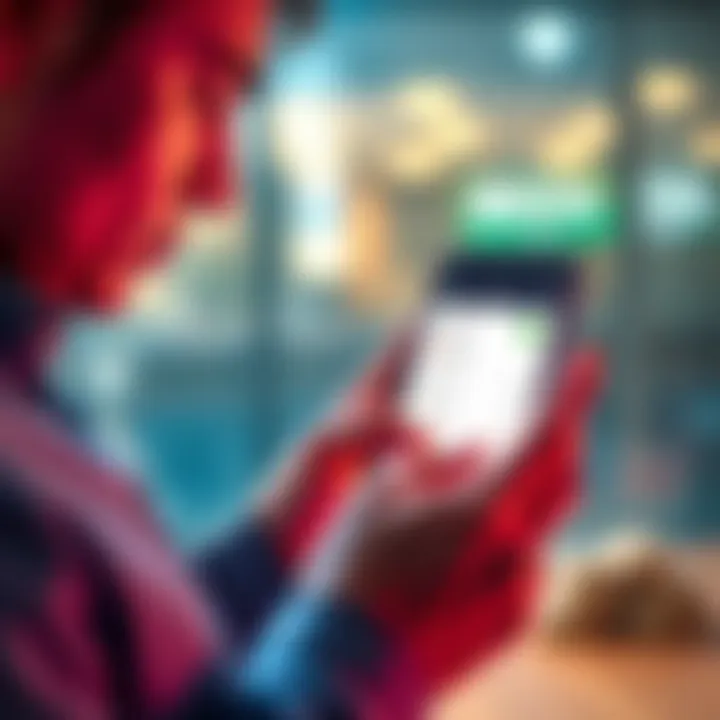 A frustrated person looking at their bank balance on a smartphone, showing incomplete transaction details.