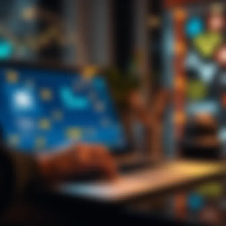 A person using a laptop to access Stake after funding their Kraken account, with cryptocurrency icons visible on the screen.