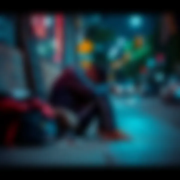 Desperate plea for help A person sitting on a sidewalk with their head down, surrounded by personal belongings, conveying sadness and despair about homelessness.